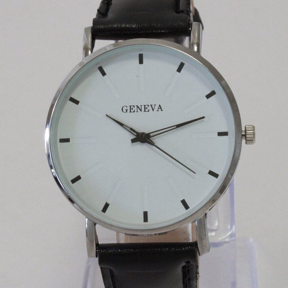 Men's Minimalist Fashion Watch Silver Case White Dial Black Strap 40mm - Picture 6 of 12